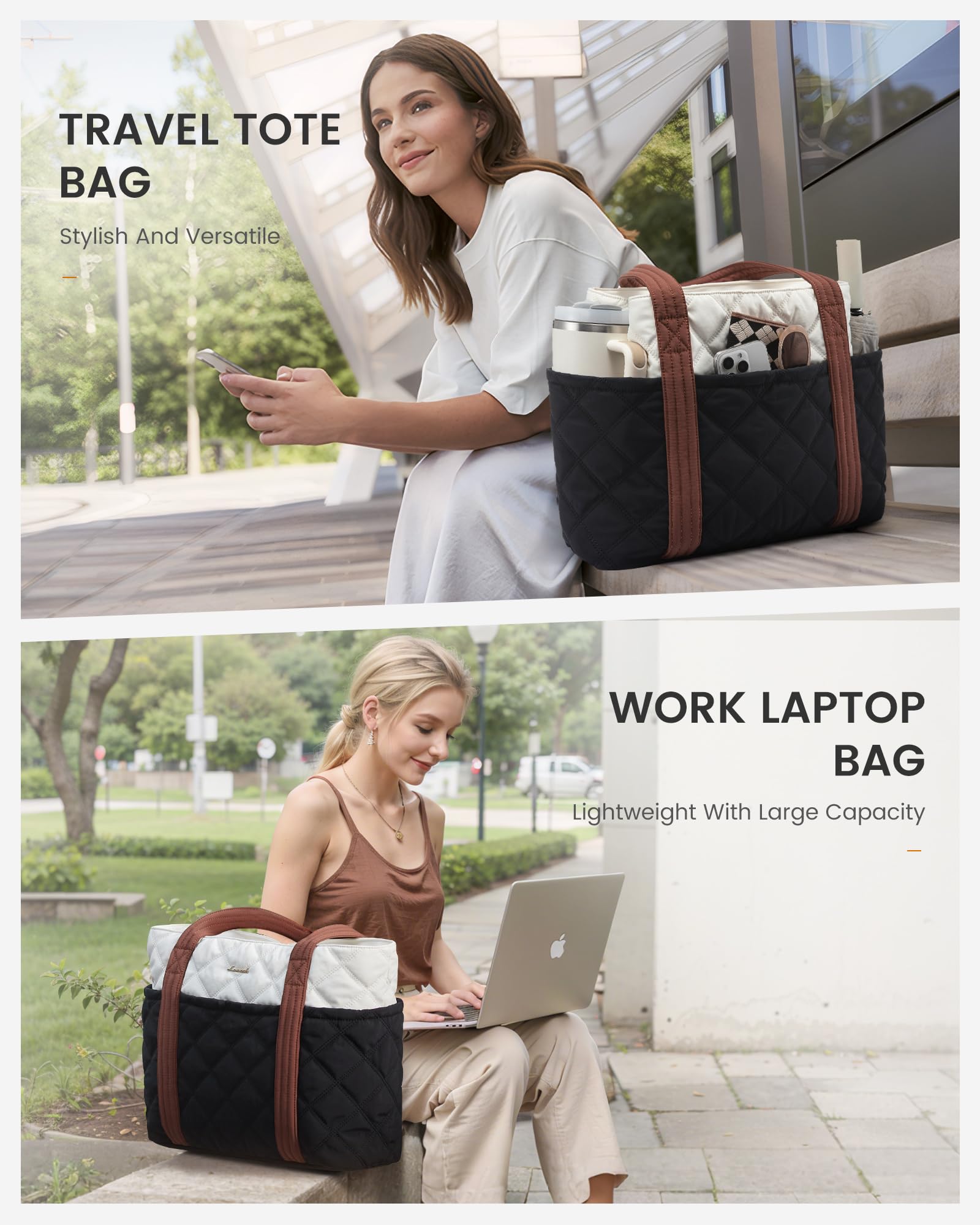 LOVEVOOK Puffer Tote Bag for Women, Puffy Work Handbag with Cup Holder, Travel Carry On Bag with Zipper for Teacher Nurse Gym