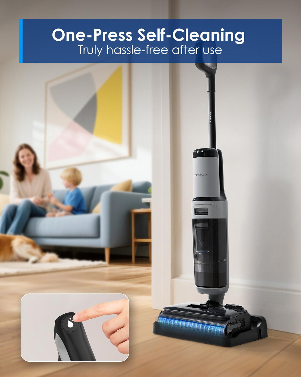 Tineco Floor ONE i5 Stretch Wet Dry Vacuum Cleaner, Vacuum & Mop in One Step, 20kpa Powerful Suction, 180° Lay-Flat Design, Anti-Tangle Design, Dual-Sided Edge Cleaning, Up to 30* Minutes Runtime