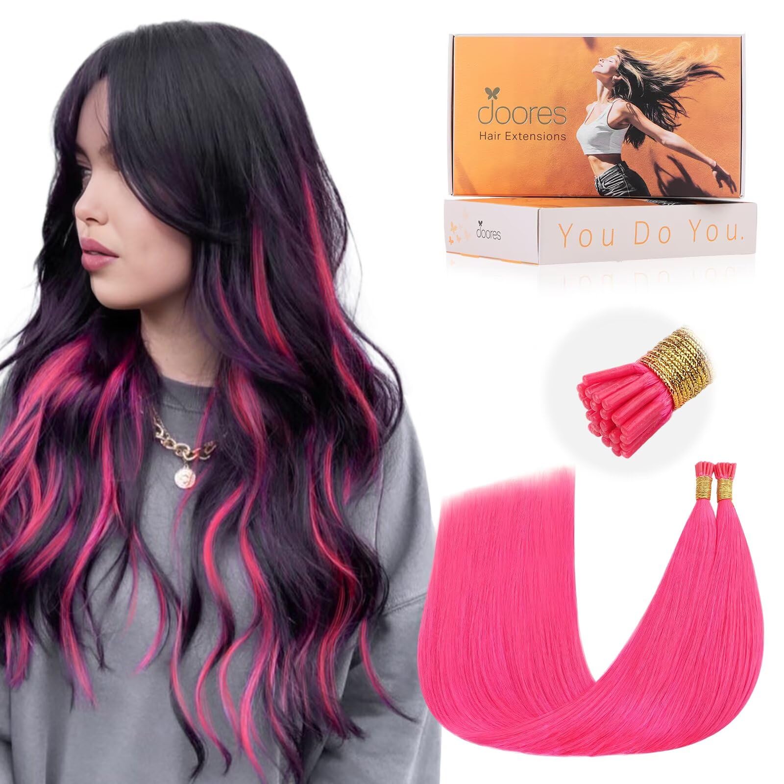 DOORES Blue Hair Extensions, 14 Inch 25g/25s Invisible Soft Micro Link Hair Extensions Silky Virgin