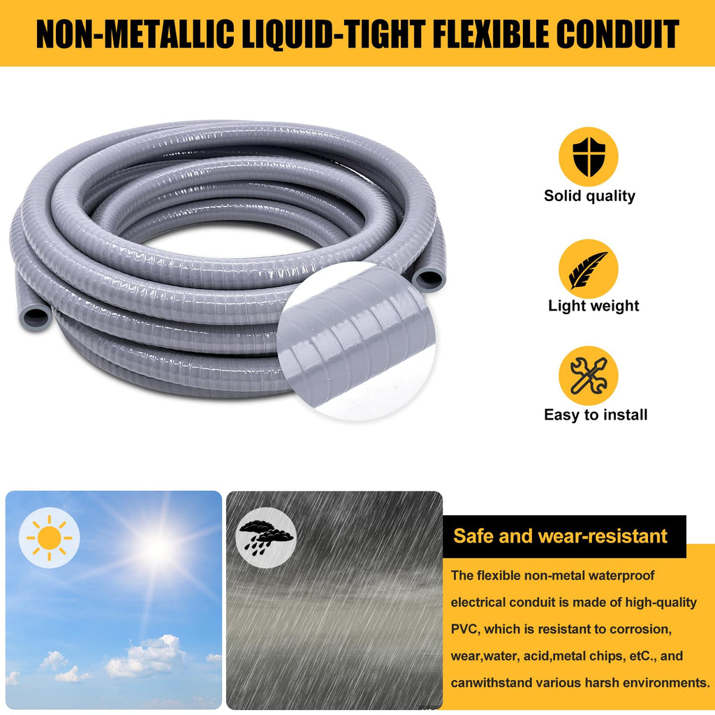 Liquid-Tight Conduit, 1-1/4 inch 25 Foot Flexible Non Metallic Electrical Conduit and Connector Kit,With 4 Straight and 2 Angle Fittings