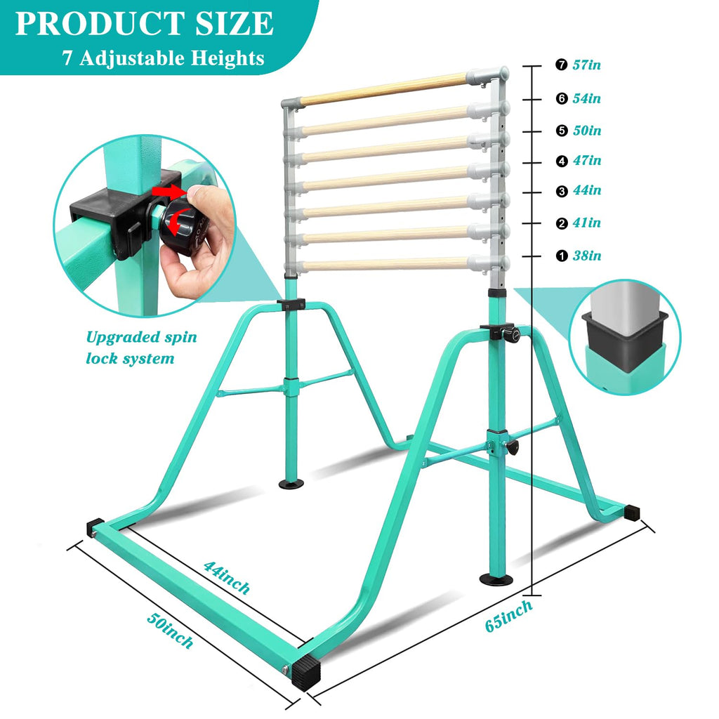 Foldable & Moveable Gymnastics Horizontal Bar with Rings,3’to 5’Adjustable Height Expandable Junior Kip Bar for Home,Indoor Gym Equipment for Kids