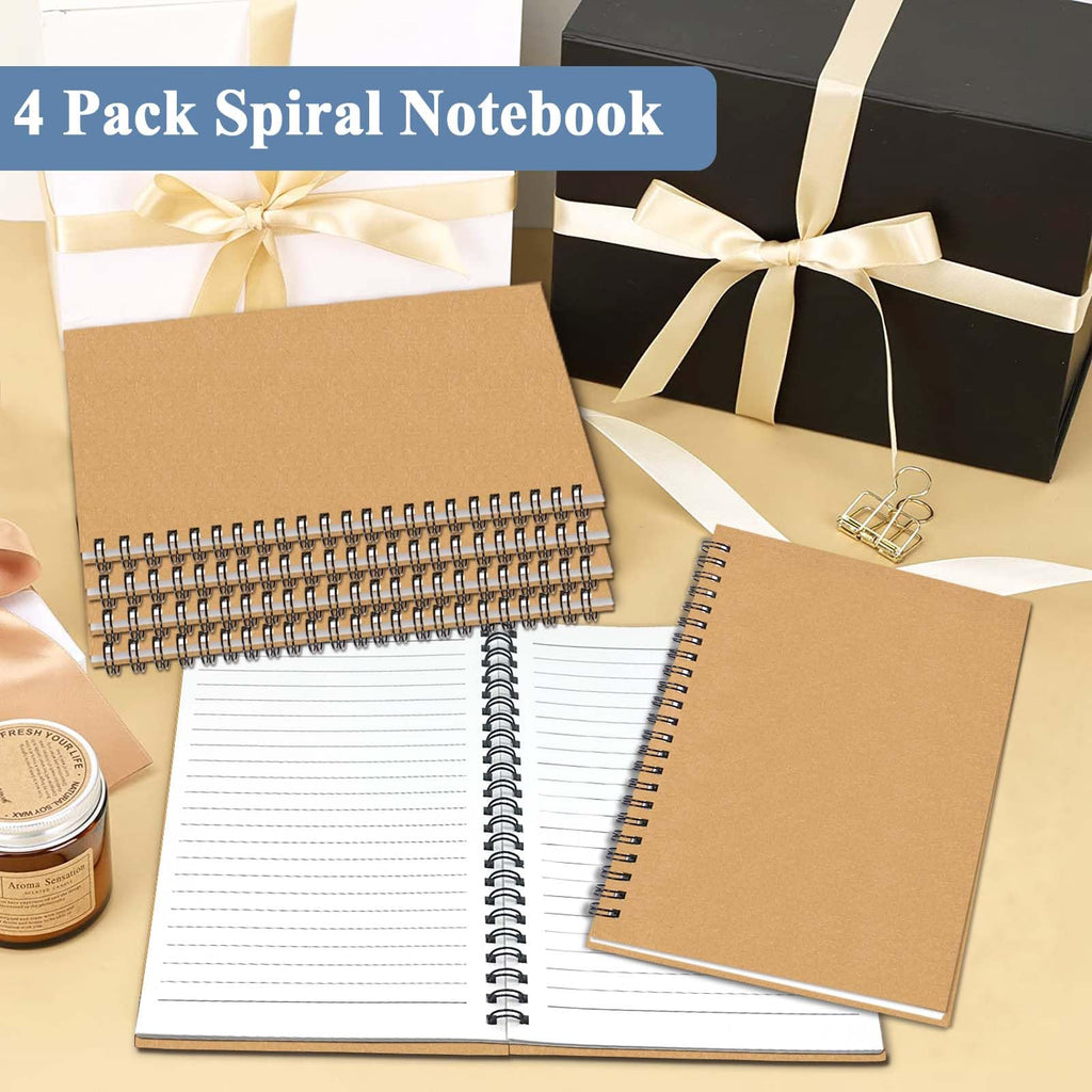 4Pack Small Spiral Notebook A5, 8.25x5.5” 120 Lined Pages Black & Red Wide Ruled Spiral Journal Bulk Blank Kraft Cover Spiral Bound Notebook & Writing Pads for Home Office Meeting Work Note Taking