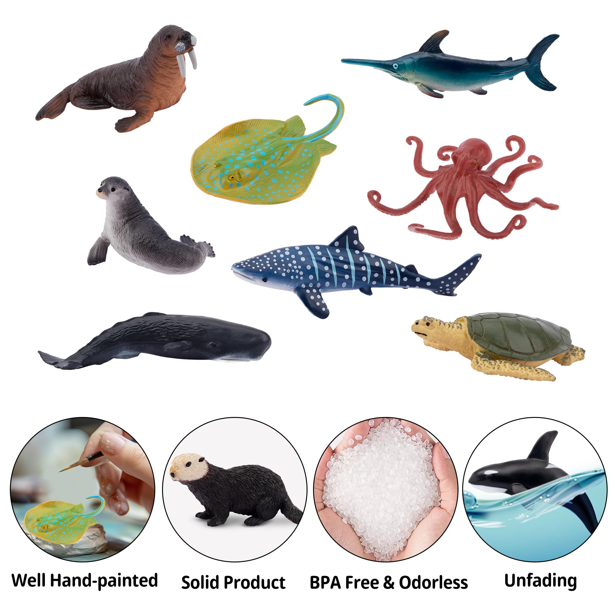 Toymany 10PCS 5-6" L Realistic Shark Bath Toy Figurines, Plastic Ocean Sea Animals Figures Set Includes Great White Shark Cake Toppers Christmas Birthday Gift for Kids Toddlers