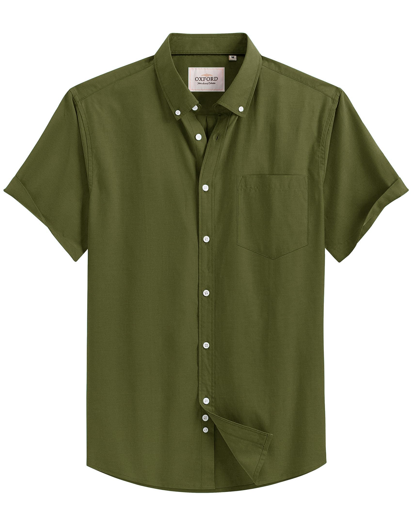 Alimens & Gentle Men's Short Sleeve Oxford Shirt Regular Fit Button Down Collar Shirts with Pocket