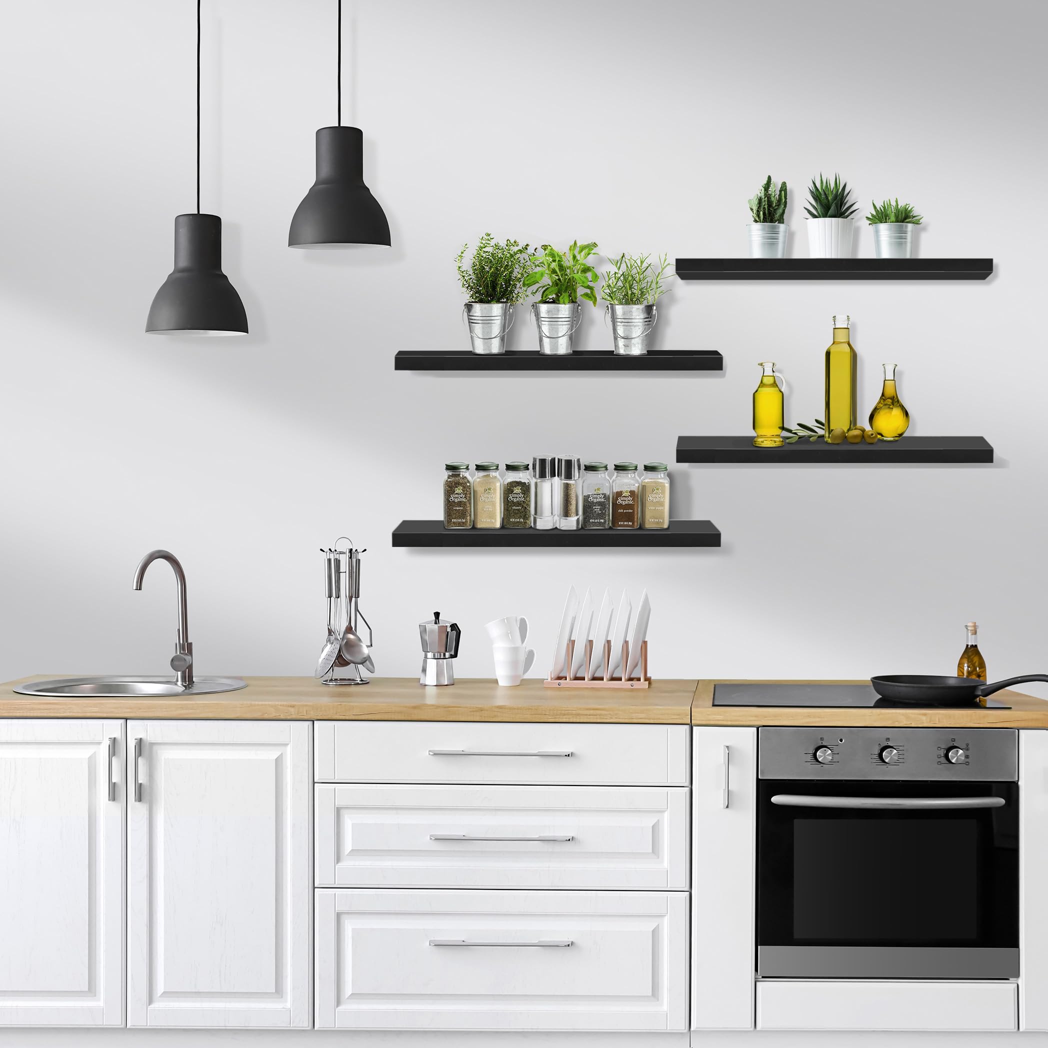 Sorbus Floating Shelves for Wall - 24" Bathroom Shelves, Wall Decor for Bedroom, Kitchen, Living Room, Home Decor & Book Storage - Mounted Floating Shelf with Invisible Brackets (Black, 2 Pack)