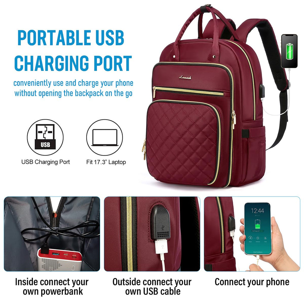 LOVEVOOK Laptop Backpack for Women, Water Resistant Travel Work Backpacks Purse College Business Teacher Nurse Computer bag with USB Charging Port