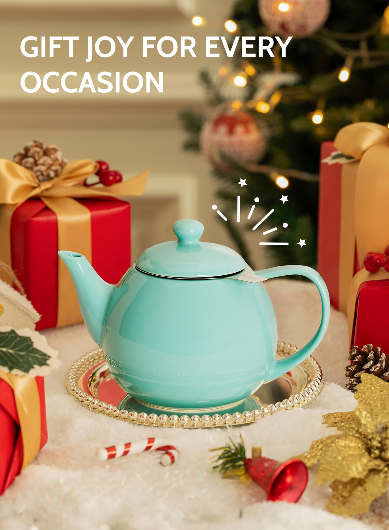 Sweese Porcelain Teapot 27 oz with Infuser for Loose Leaf Tea, Bluish Grey