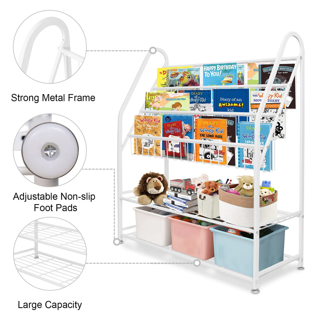 aboxoo Metal Kids Bookshelf Black Large Freestanding for Children Room 32 in Toy Organizer Large Stable Bookcase Bookstore Library Book Unit Storage Kids Bed Living Room