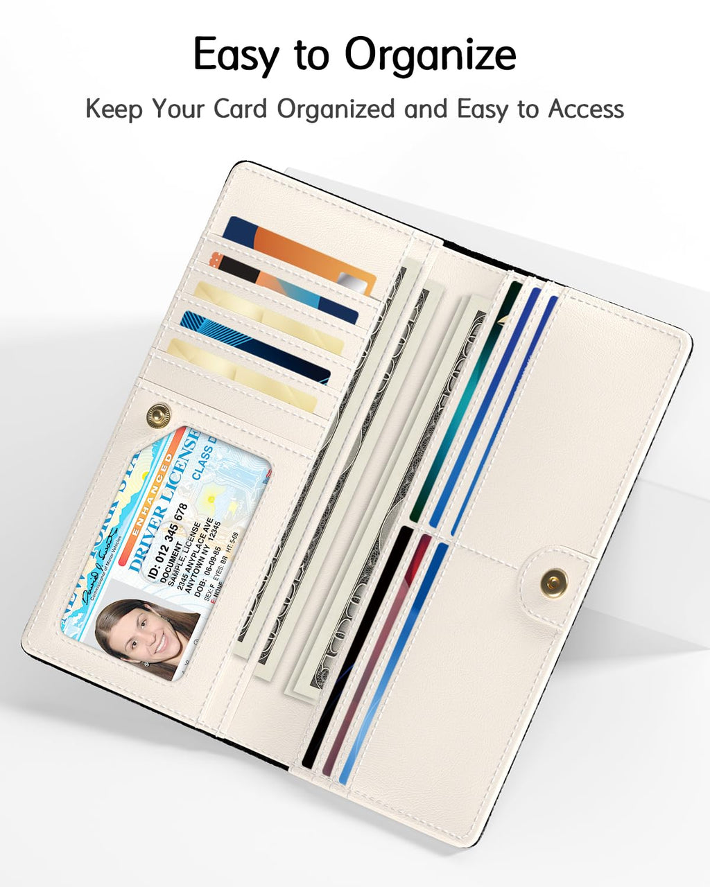 Nipichsha Womens Wallet, RFID Slim Wallets for Women, Thin Ladies Credit Card Holder Purse, Cute Leather Bifold Clutch Billfold with 11 Card Slots & ID Window, Abstract Boho Leaf