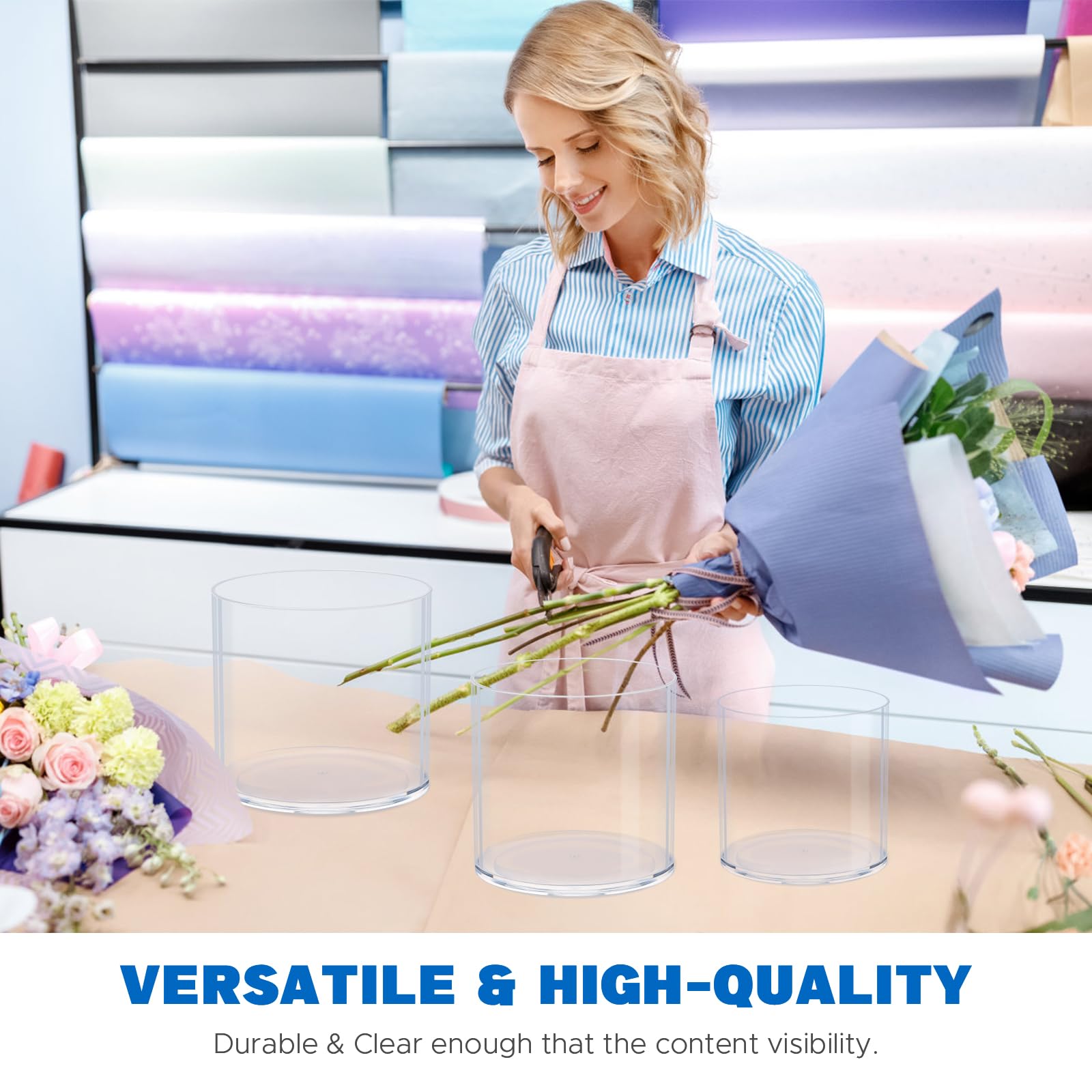 Flower Clear Vase Centerpiece for Home, Wedding Party, Plastic Clear Cylinder Wide for Flowers, Decorative Wide Mouth Vase for Decor (6'' W*8'' H)