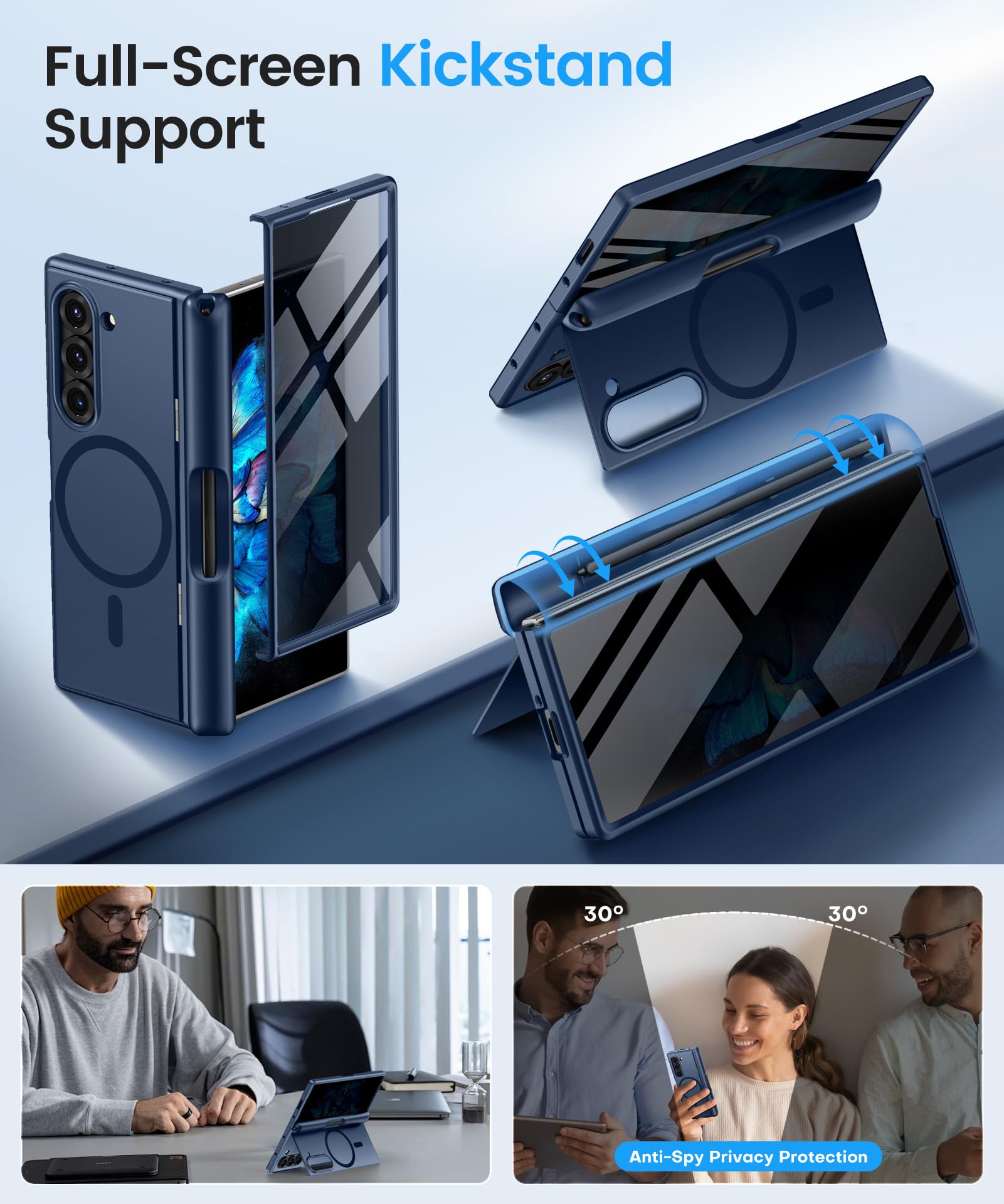 BERFY for Z Fold 6 Case with Screen Protector, [Compatible with MagSafe] Built-in Kickstand & S Pen Slot & Hinge Protection, Full Body Shockproof Phone Case for Samsung Galaxy Z Fold 6, Blue
