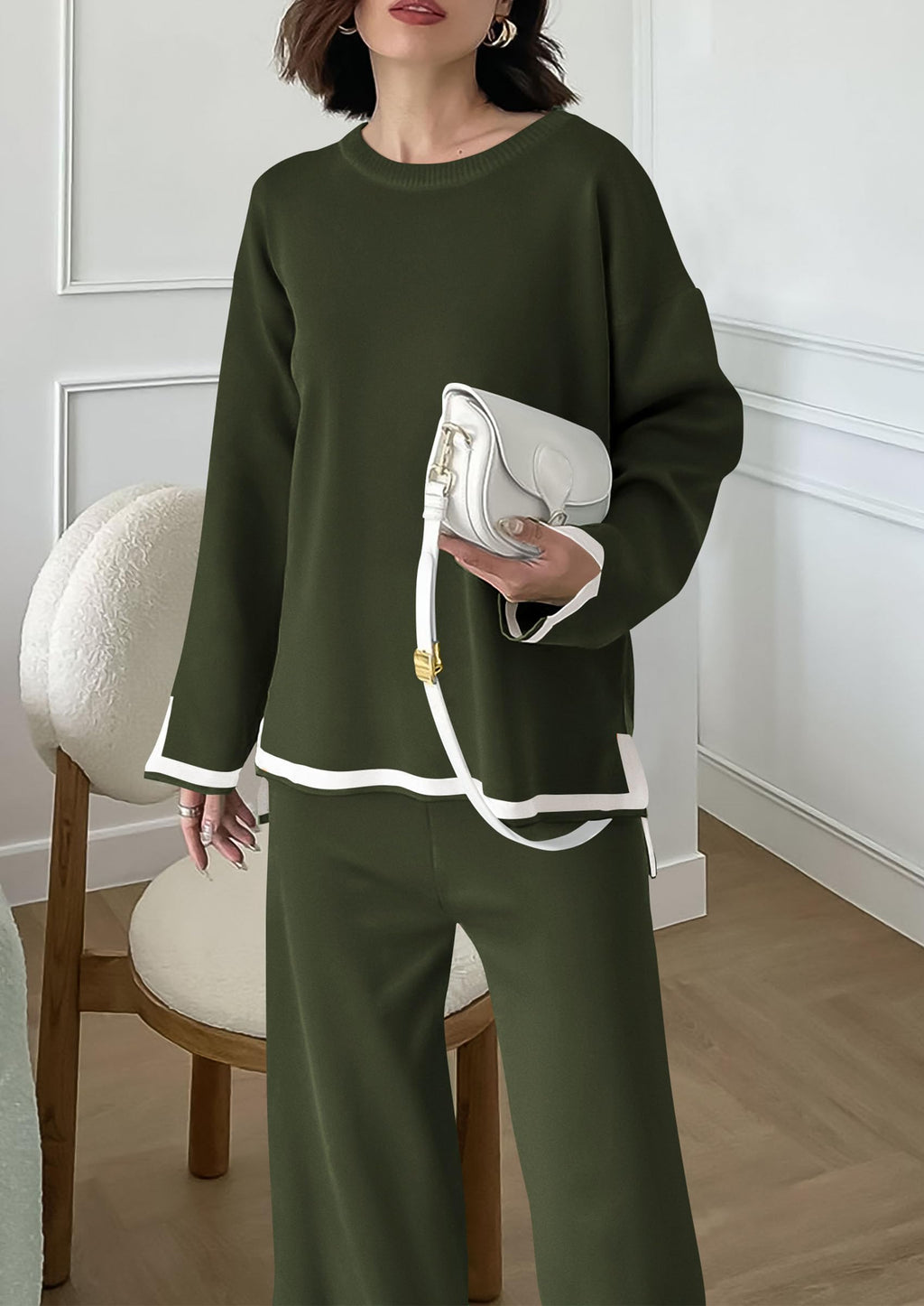 PRETTYGARDEN Women's 2 Piece Knit Sweater Set Travel Outfits | Long Sleeve Tops, Wide Leg Pants, Soft Matching Sweat Track Suits, Casual Fall Winter Clothes for Brunch, Going Out & Cruise