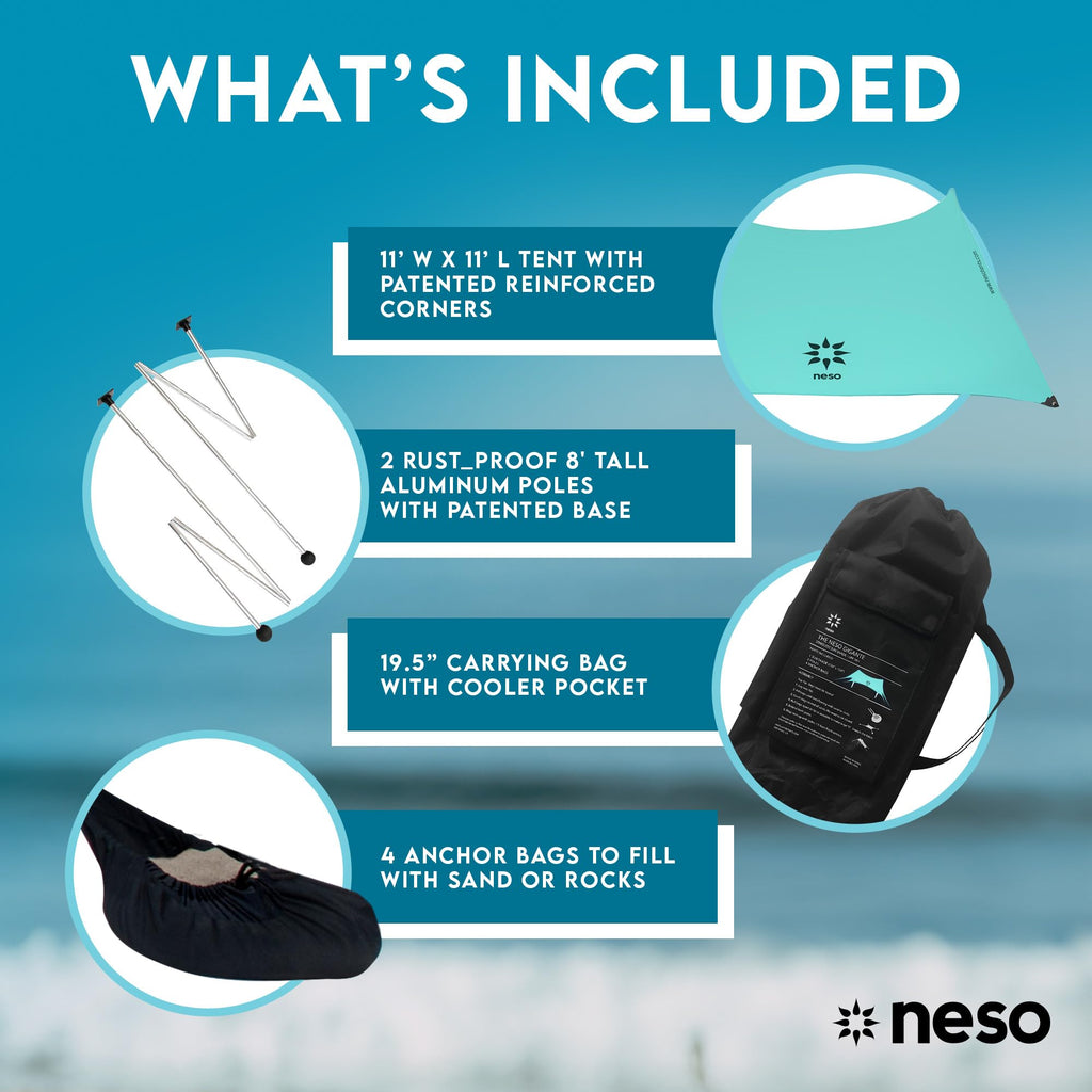 Neso Gigante Portable Beach Tent Sun Shelter - Lightweight Beach Shade Canopy - Easy Setup for Family Outings - Patented Reinforced Corners - UPF 50+ - 8ft Tall, 11 x 11ft - Save The Whales