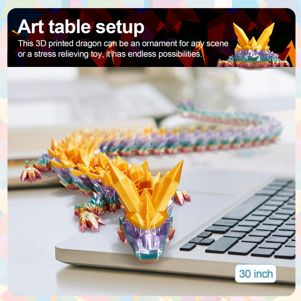 24" Large 3D Printed Dragon - Huge Articulated Crystal Dragon Fidget Toy, Giant Flexible 3D Dragon Figure, Birthday Gift for Boys Girls Kids & Collectors, Home Office Executive Desk Decor