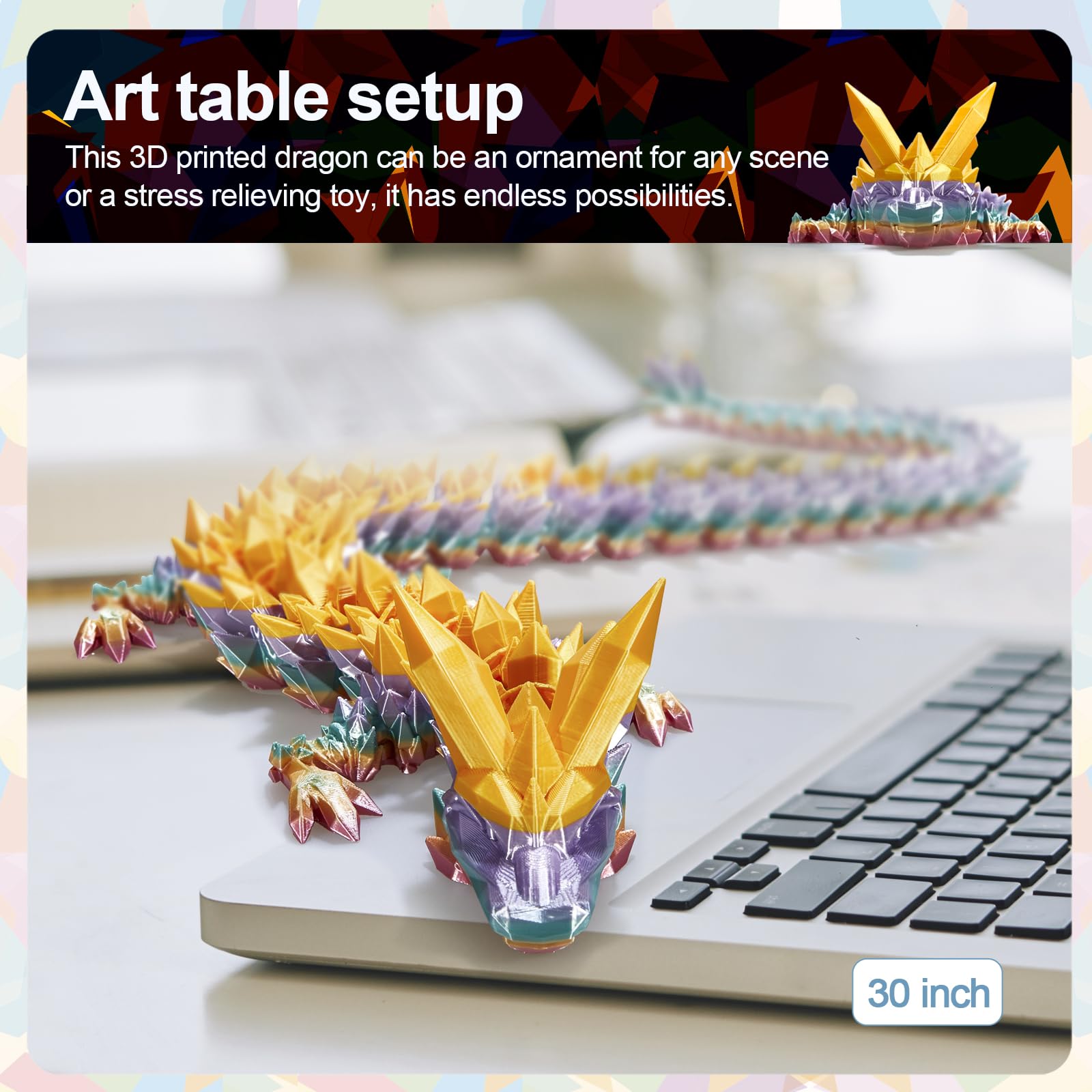 24" Large 3D Printed Dragon - Huge Articulated Crystal Dragon Fidget Toy, Giant Flexible 3D Dragon Figure, Birthday Gift for Boys Girls Kids & Collectors, Home Office Executive Desk Decor