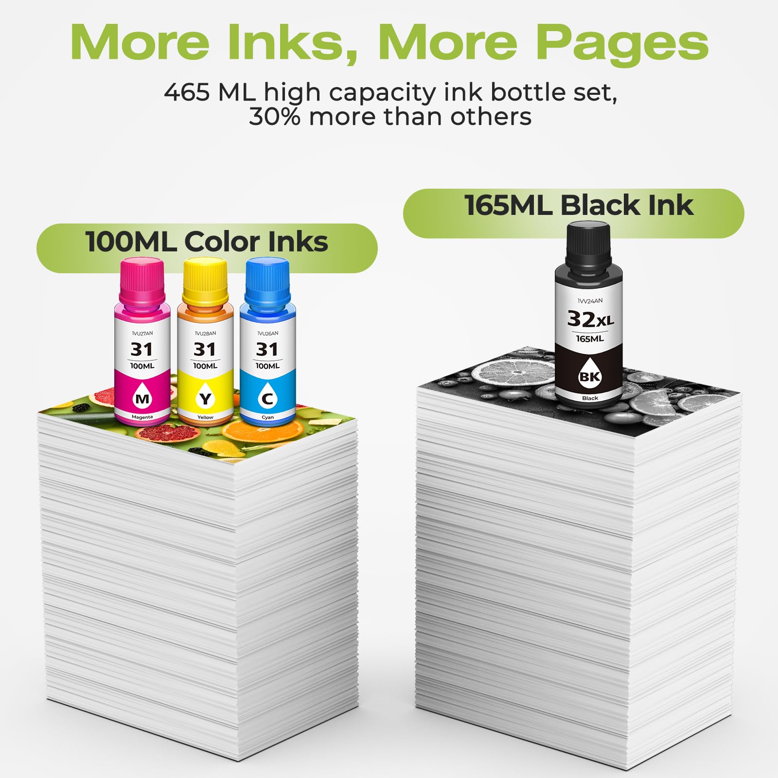 31 Ink 32XL Black Ink Bottle Set, Smart Tank 5101 7602 6001 5000 Refill Compatible with HP 31 32XL Ink Bottles Set for Smart Tank 651 5101 5000 7602 5103 6001 7301 7001 7302 5102 7002 7006 Printers