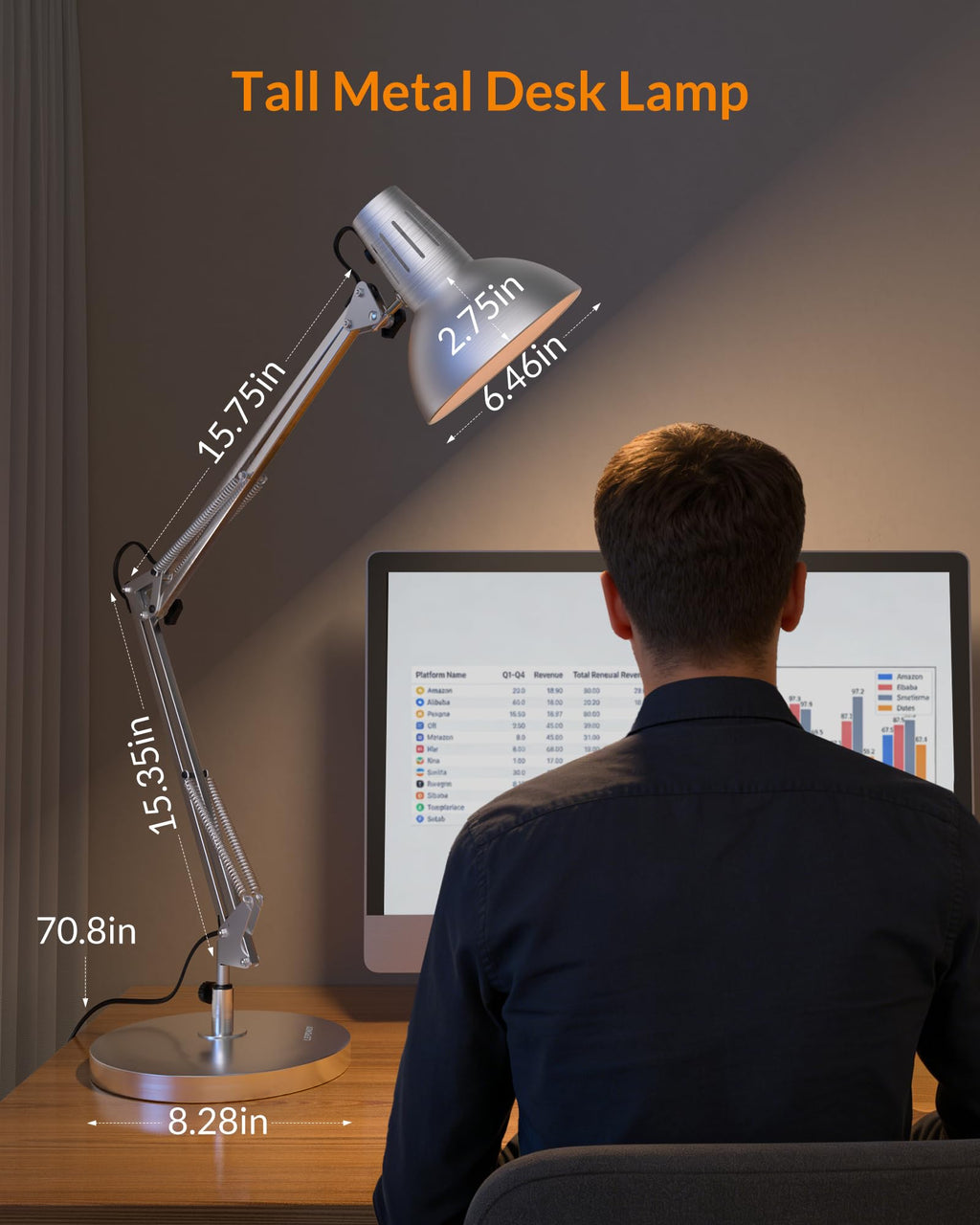 LEPOWER Metal Desk Lamp, Adjustable Goose Neck Architect Table Lamp with On/Off Switch, Swing Arm Desk Lamp with Clamp, Eye-Caring Reading Lamp for Bedroom, Study Room &Office (Sandy Black)