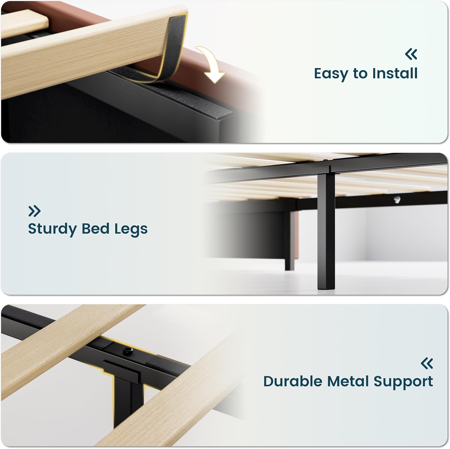 ANCTOR King Bed Frame with 3 Storage Drawers, Storage Headbord with Charging Station, Platform Bed Frame for Bedroom, Living Room, No Box Spring, Faux Leather, Brown