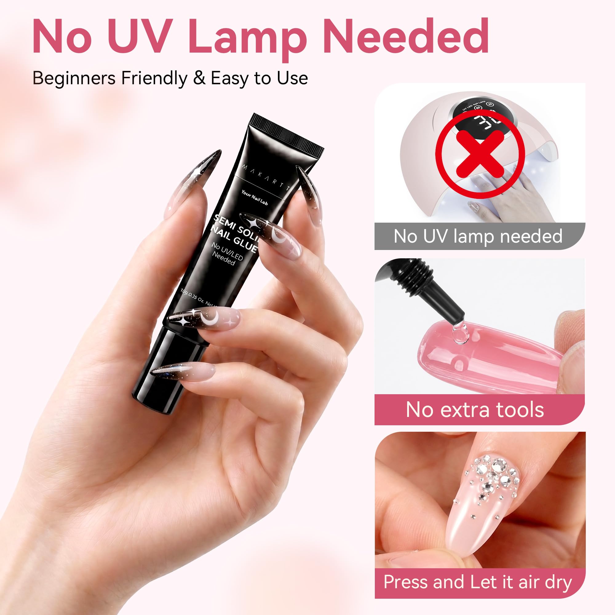 Makartt Rhinestone Glue for Nails: Super Strong Gel Nail Glue for Nail Charms Gems Decorations, 3D Gel Nail Art Bling Jewel Diamonds for Salon & DIY Manicure, 30ML UV Lamp Cured Need Beauty Gifts