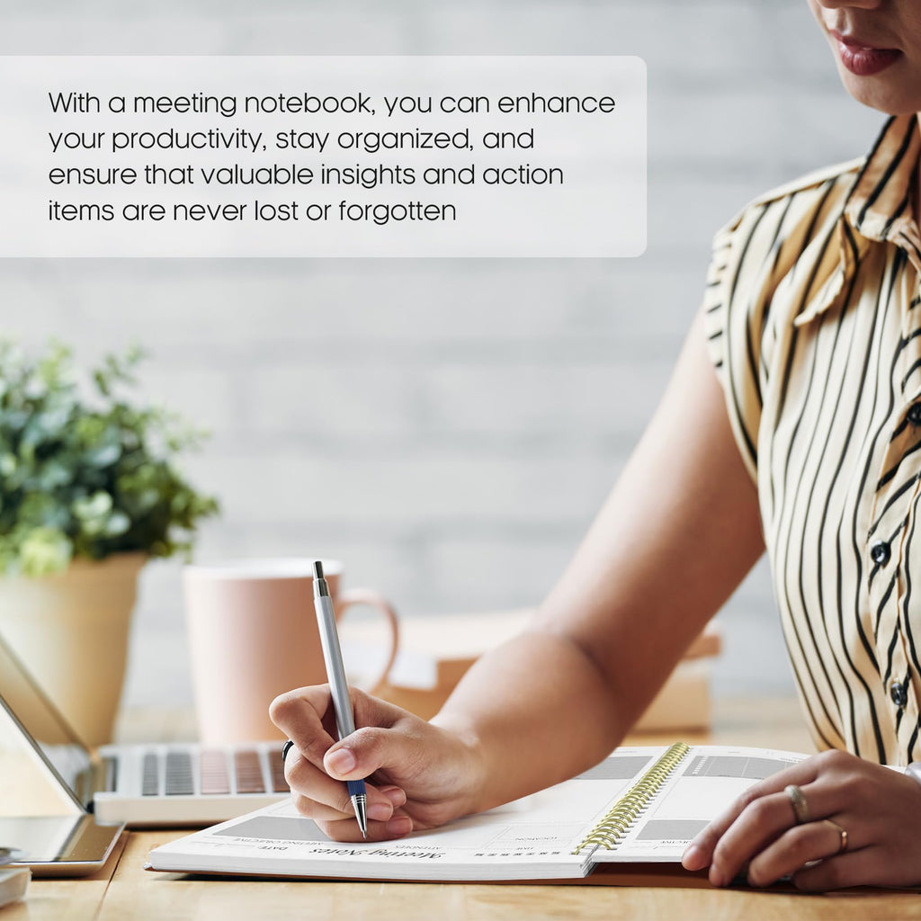 Meeting Notebook for Work Organization - Work Planner Notebook with Action Items, Agenda Planner for Note Taking, 160 Pages (6.9" X 9.9") Project Organizer for Men & Women - Pink