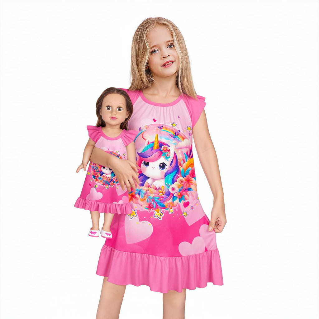 LQSZ Doll and Girl Matching Nightgown Outfit Pajamas Nightie Nightgown for Girls and Dolls Clothes