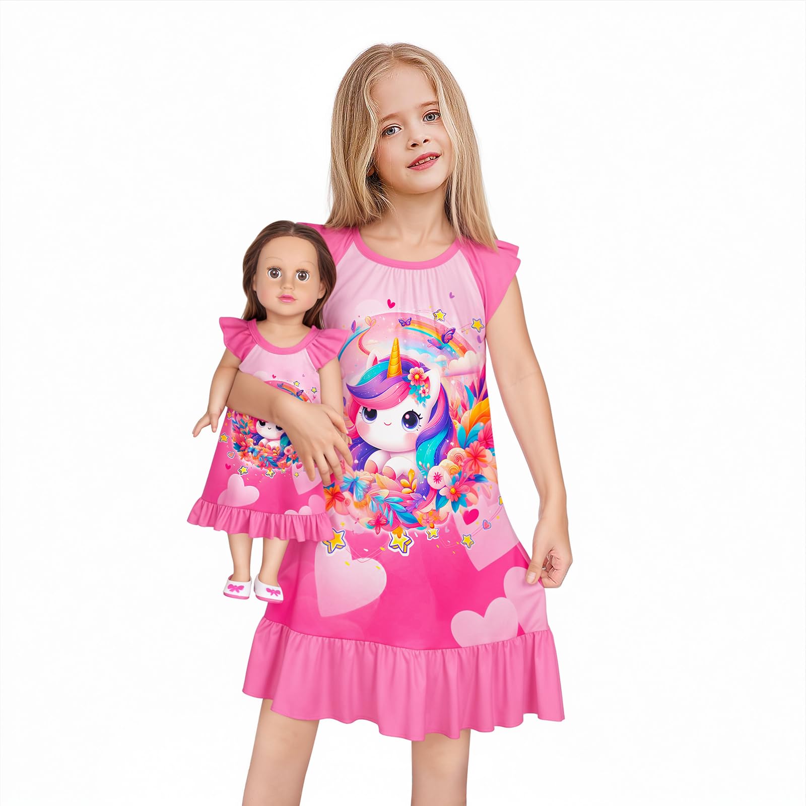 LQSZ Doll and Girl Matching Nightgown Outfit Pajamas Nightie Nightgown for Girls and Dolls Clothes