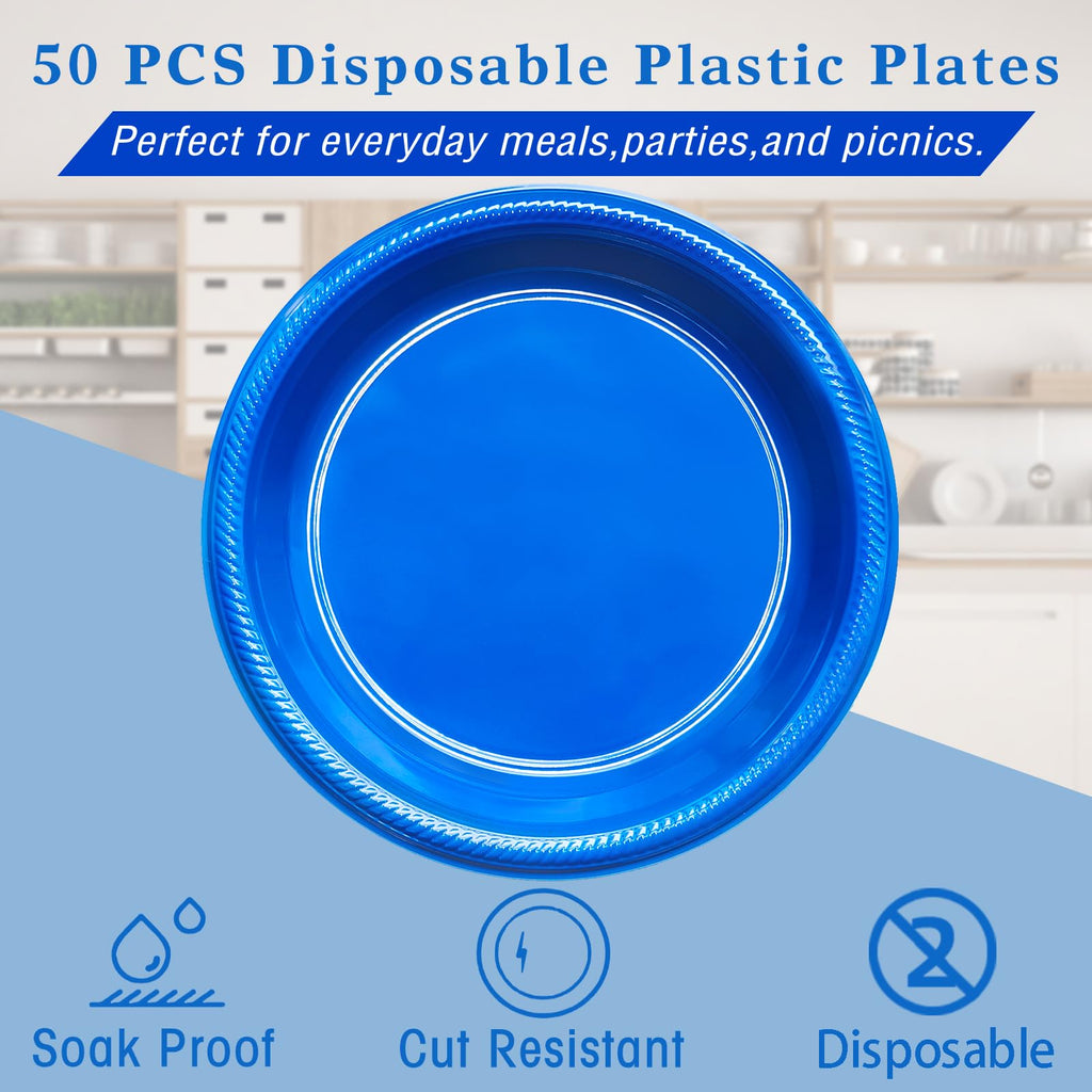 50 Pcs Black Plastic Plates, 10 Inch Black Plates, Black Party Plates Disposable for Birthday Weddings Fathers Day World Cup