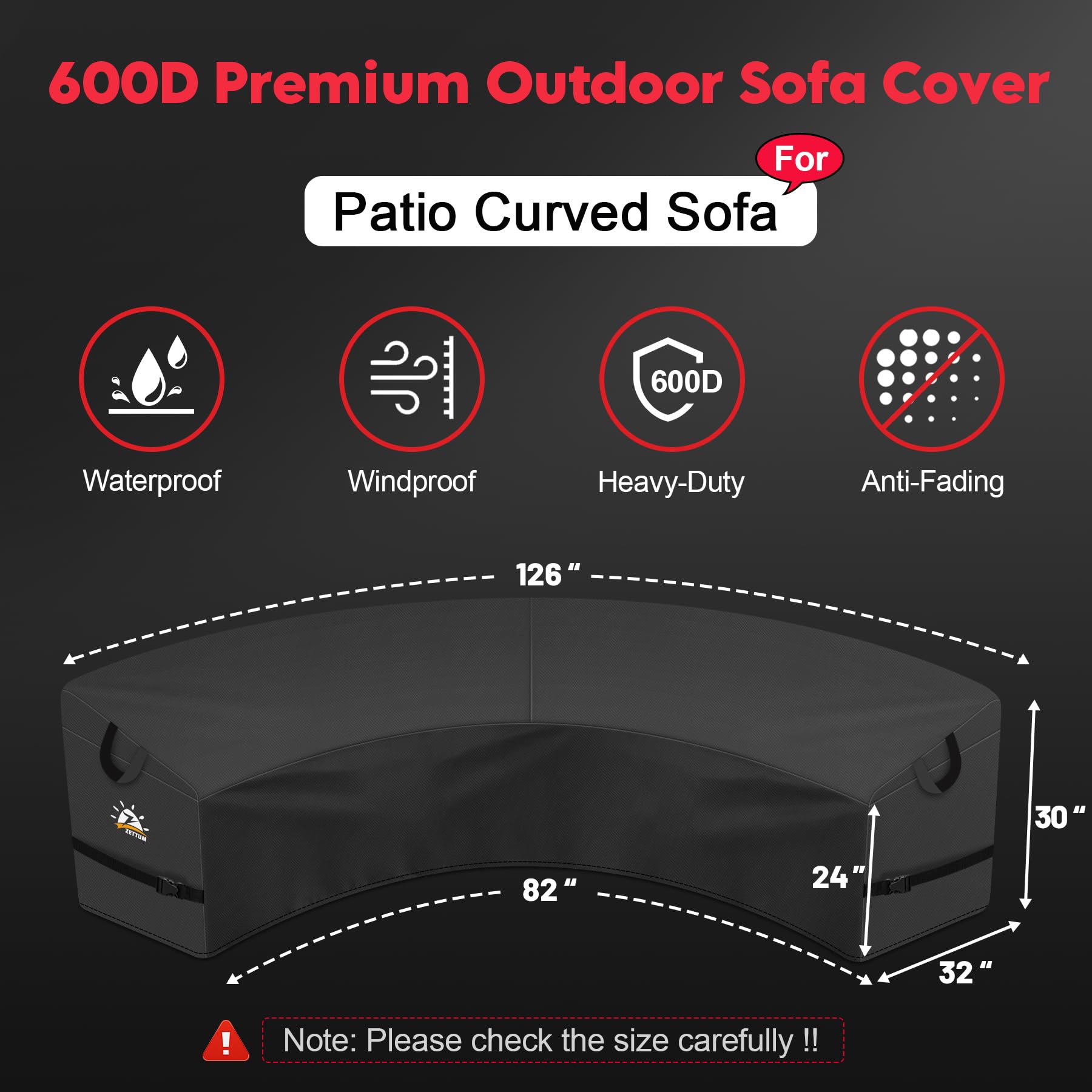 Zettum Outdoor L-Shaped Sectional Cover - 600D Patio Sectional Sofa Cover, Waterproof Patio Furniture Covers for 4-Seater Outdoor Sectional Sofa and Couch, Left Facing, 58x85 Inch Wide