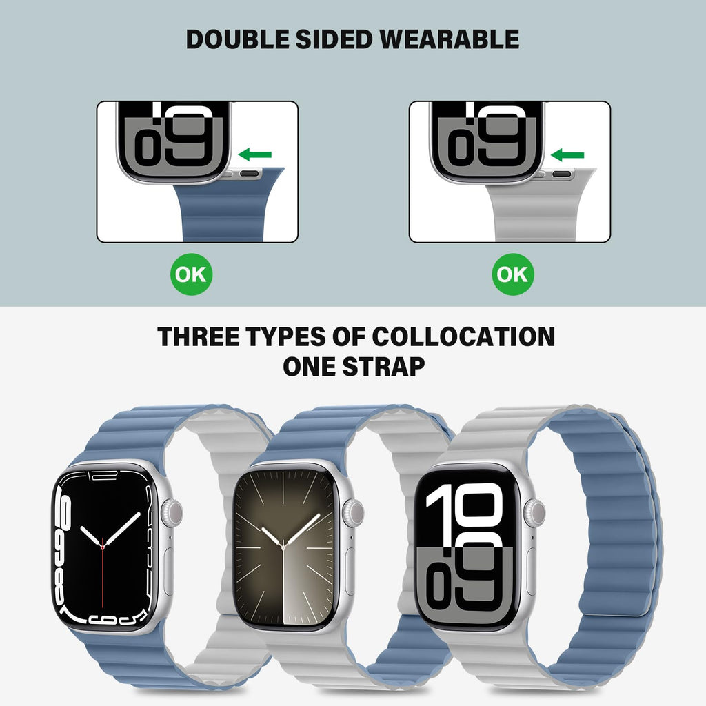 Bisikor Compatible with Apple Watch Band 49 46 45 44 42 41 40 38mm, Double Sided Wearable Silicone Magnetic Strap for iWatch Ultra SE Series 11 10 9 8 7 6 5 4 3 2 1 (38/40/41/42, Beige/Gray)