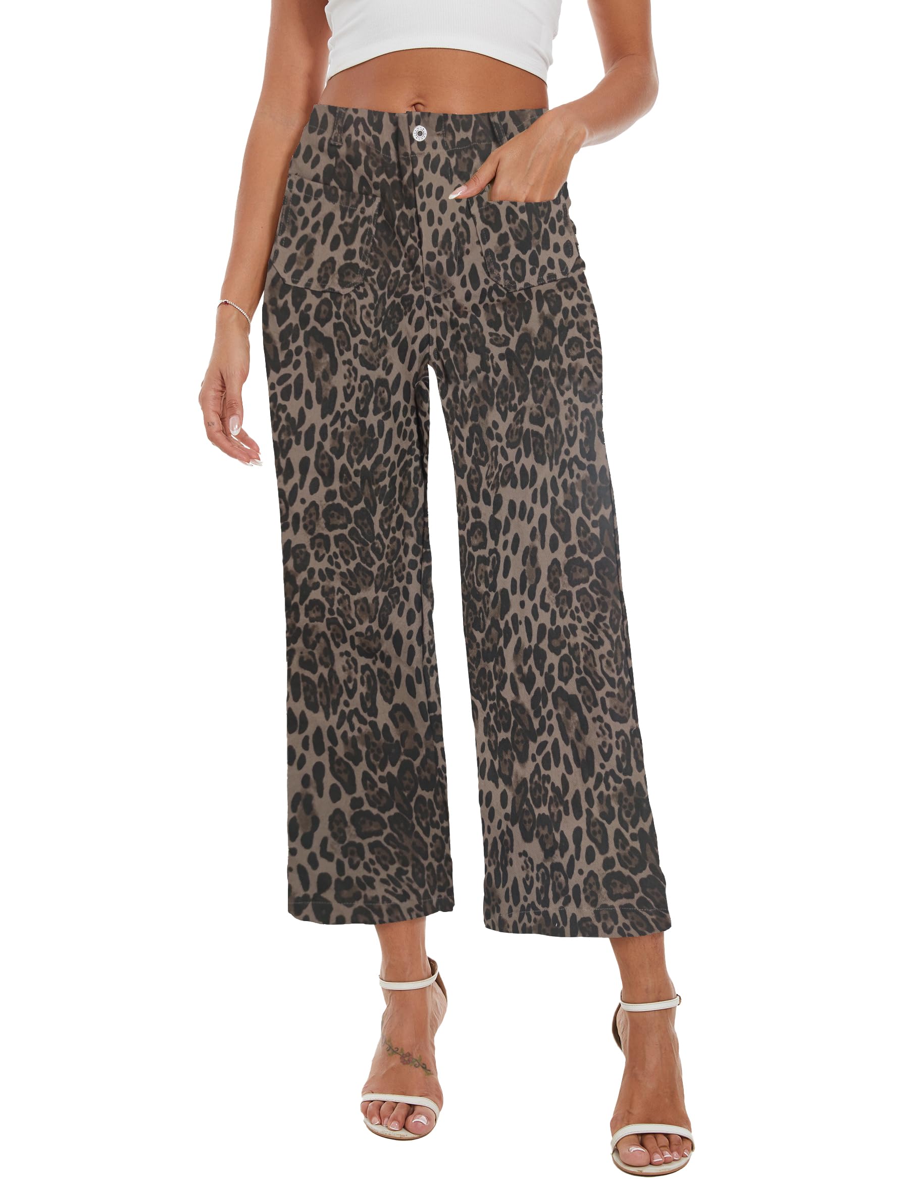 Wide Leg Jeans for Women Trendy High Waisted Flare Jeans Cropped Pants Stretchy Baggy