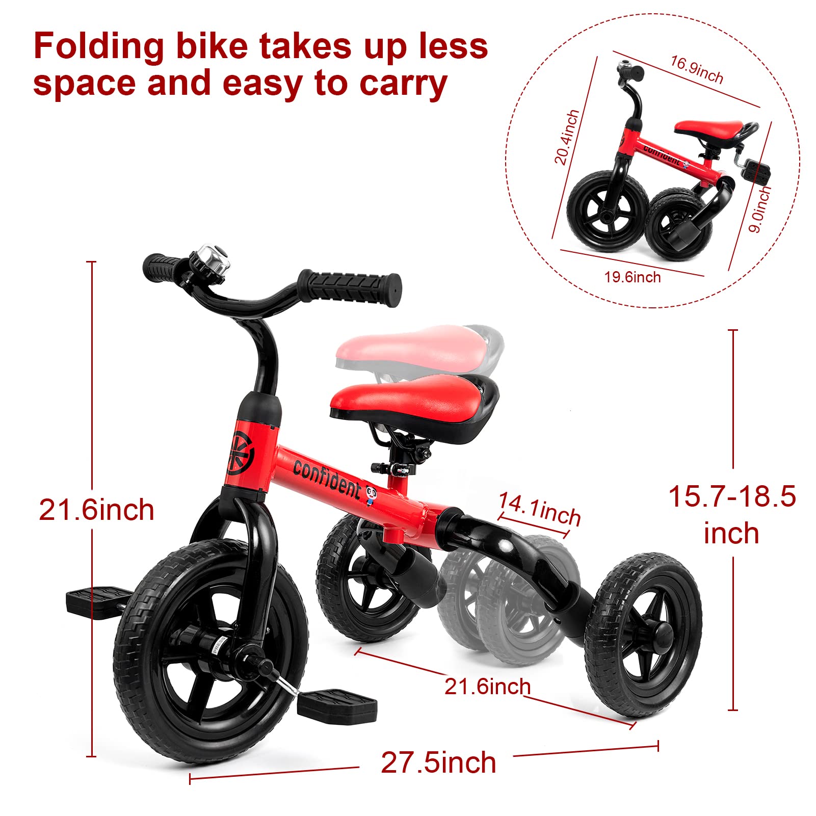XPIY Tricycle for Toddlers Age 2-5 Years Old, 3 in 1 Folding Toddler Bike for Boys and Girls, Kids' Bike Trike with Detachable Pedal and Adjustable Seat (Blue)