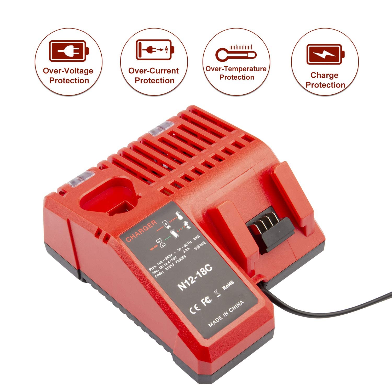 Dual Battery Charger for Mil MK-18 6A Rapid Charger Replacement to Charge 14.4V-18V XC Battery 48-59-1890 48-59-1812 48-11-1850 48-11-1820 48-11-1835 48-59-1802