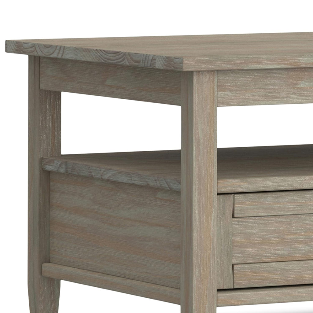 SIMPLIHOME Warm Shaker Coffee Table - 48 inch Wide Solid Wood Coffee Table in Black, Transitional Living Room Table with 2 Drawers, Open Shelf, Shaker Fronts and Tapered Legs