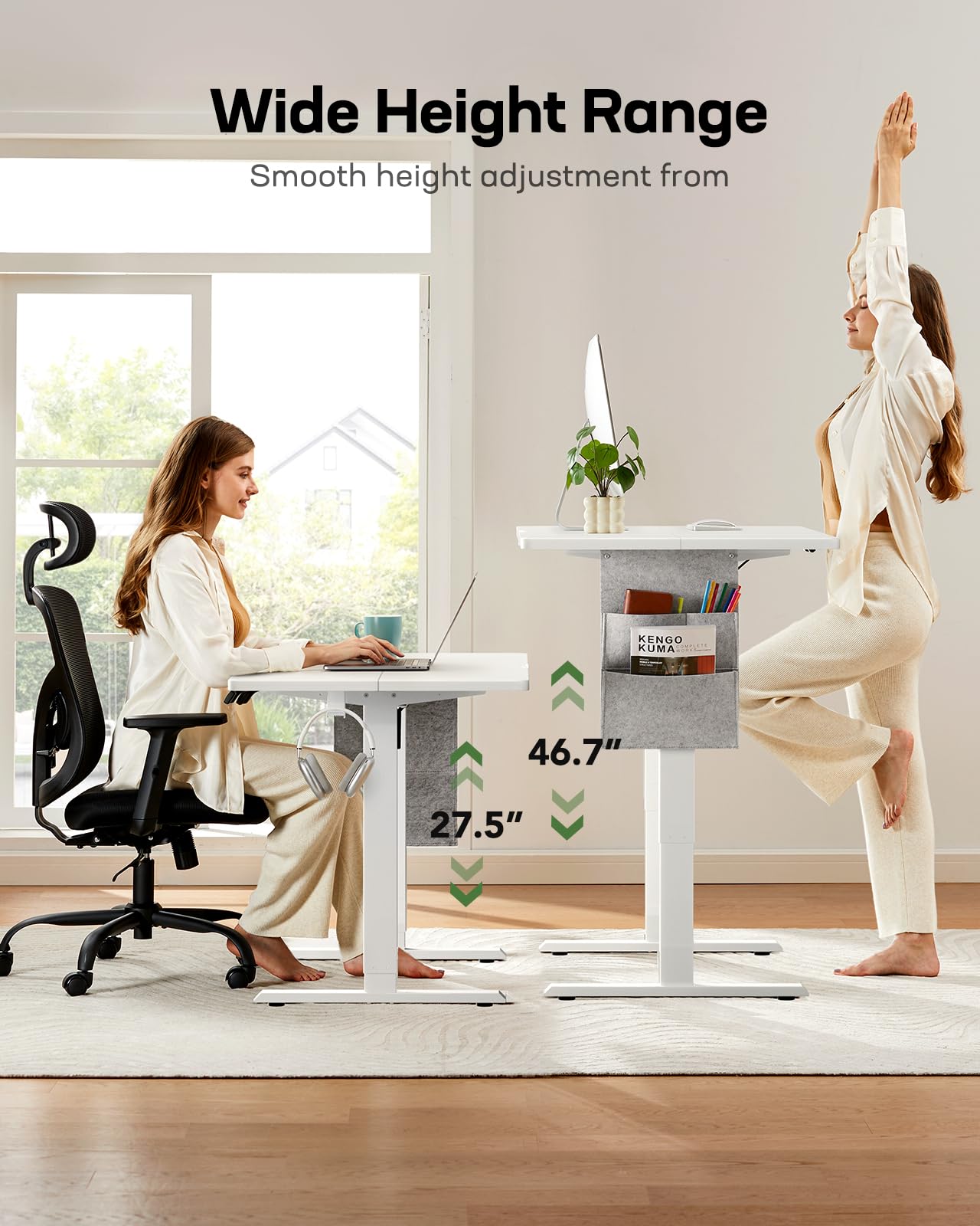 Marsail Standing Desk,Home Office Adjustable Heights Desk,Stand Up Desk,63x24 Inches Desktop Sit Stand Gaming Computer Desk for Study,Writing with 4 Memory Presets,Headphone Hook,Cable Organizer