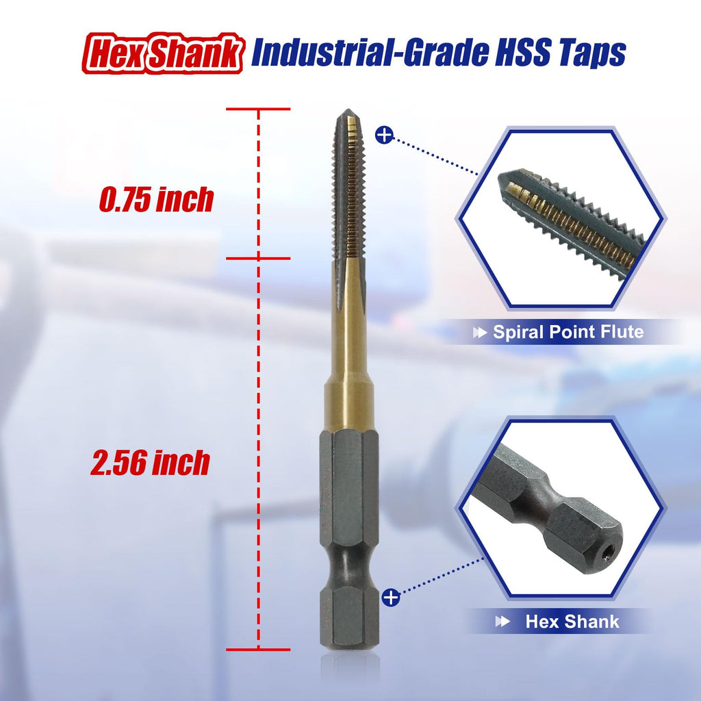 JEFE HEX 1/4-20 UNC Hex Shank Taps for Metal | MRO & Industrial Use | Quick-Change | Impact Driver (5pcs)