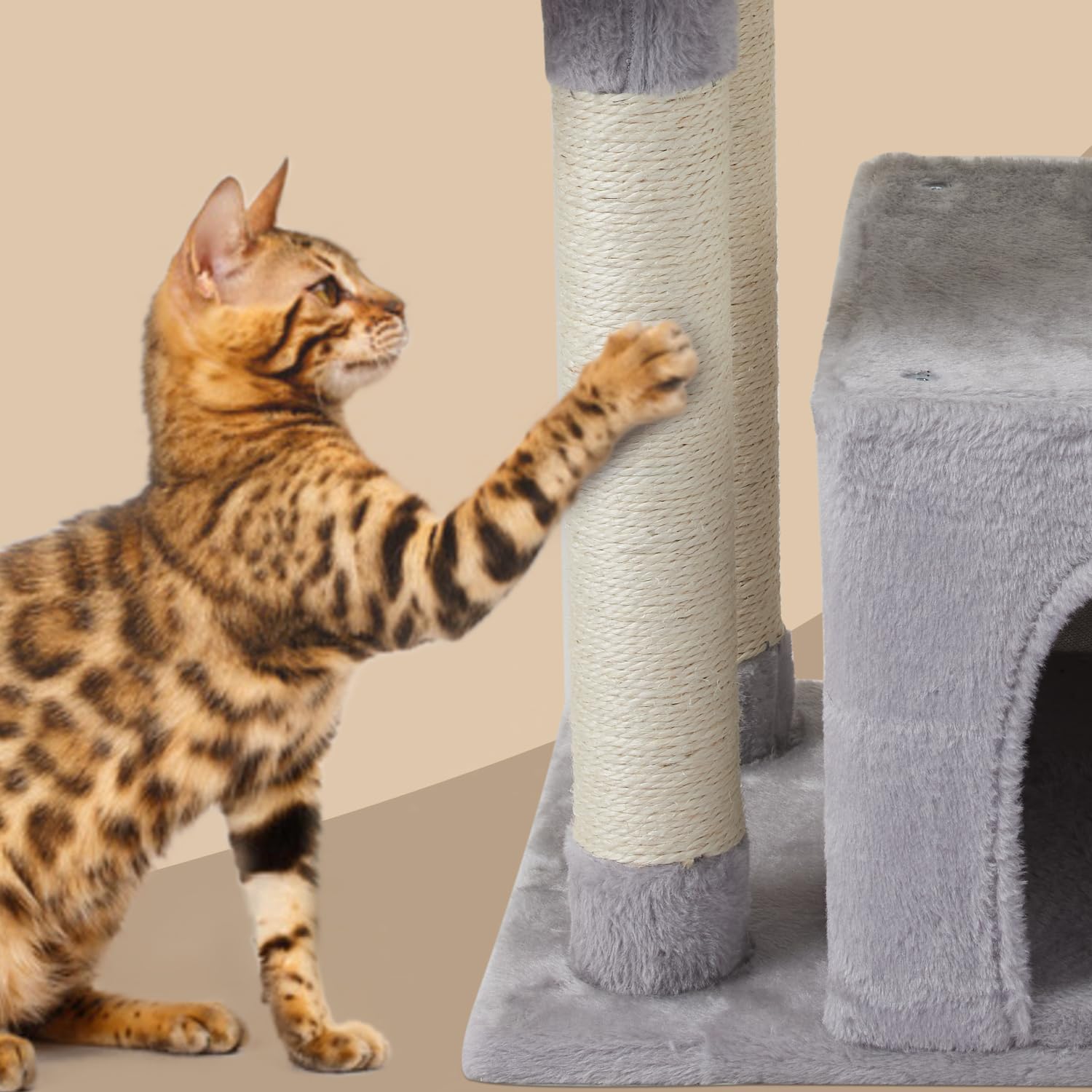 FISH&NAP Cute Cat Tree Kitten Cat Tower for Indoor Cat Condo Sisal Scratching Posts with Jump Platform Cat Furniture Activity Center Play House Beige