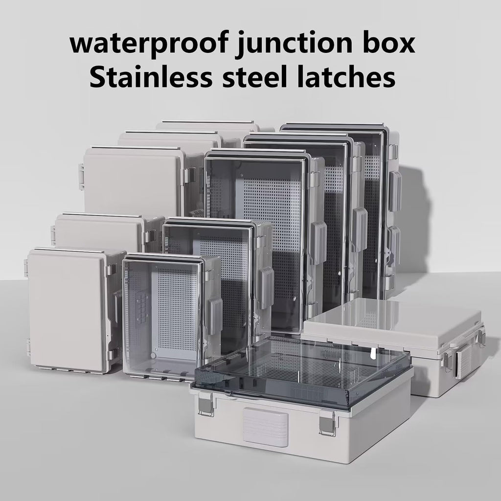 ABS Electrical Junction Box, Ventilated Design, Cable Grommets, IP65 Waterproof Enclosure, Indoor/Outdoor Use with Mounting Panel. (Clear Cover, 8.7"x6.7"x4.3")