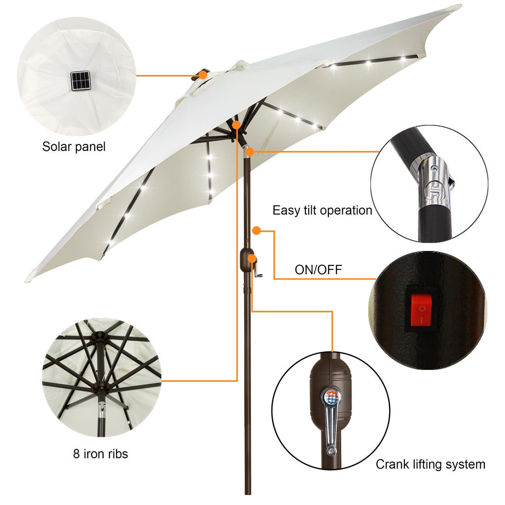 Blissun 9 ft Solar Umbrella, 32 LED Lighted Patio Umbrella, Table Market Umbrella, Outdoor Umbrella for Garden, Deck, Backyard, Pool and Beach (Light Blue)