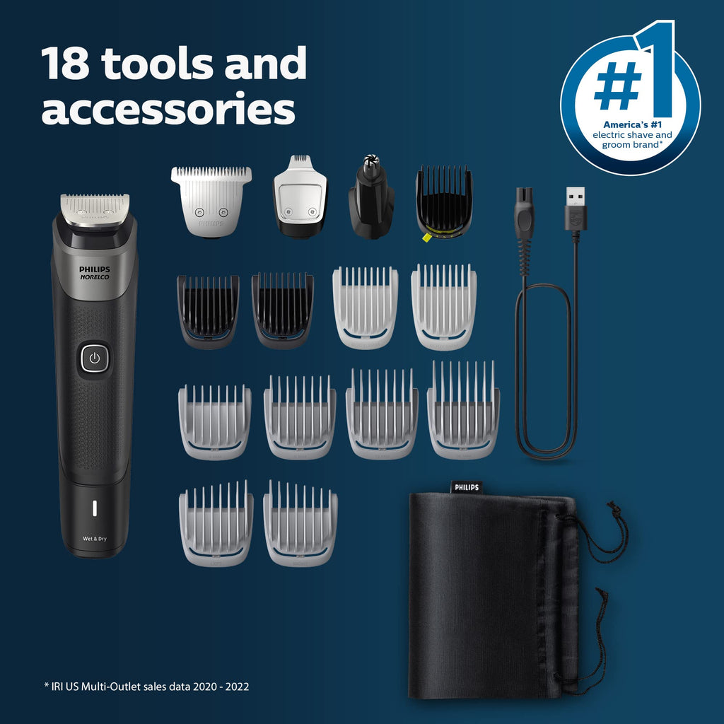 Norelco Philips Multigroom Series 5000 (MG5750/49) 18 Piece, Beard Face, Hair, Body Hair Trimmer for Men - NO Blade Oil