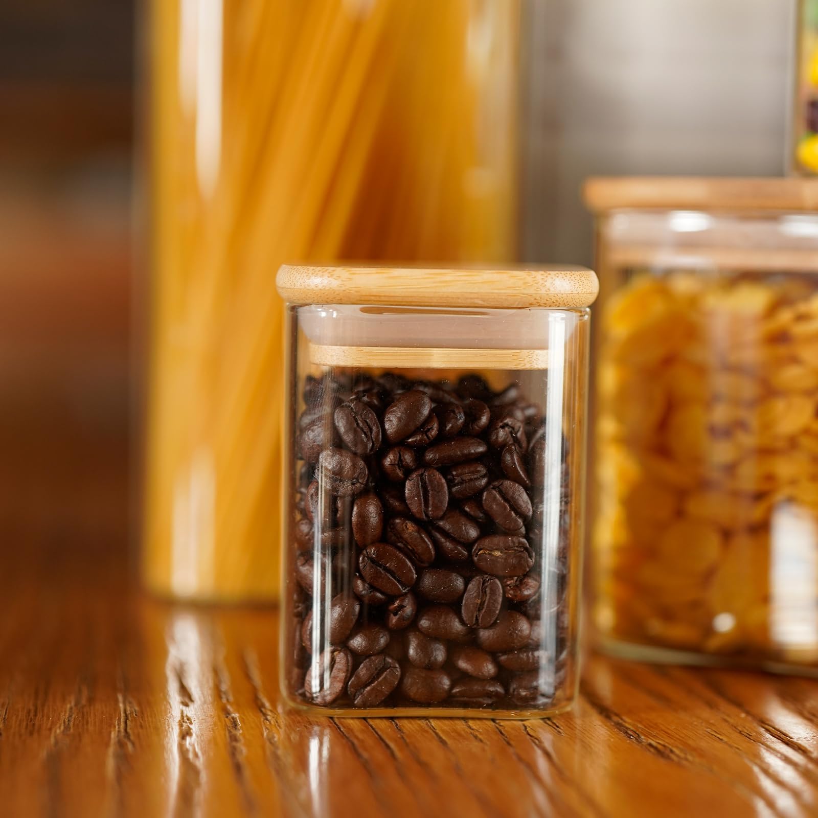 SHOWIN 73oz Glass Pasta Storage Jars, Tall Glass Jars with Bamboo Lids, Spaghetti Container, Set of 3, Kitchen Storage Containers for Pasta, Pantry Organizers