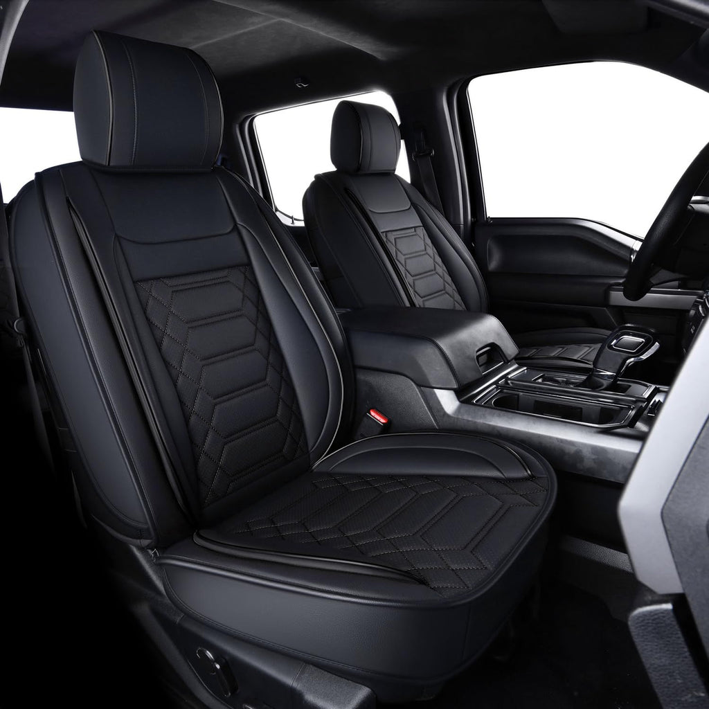 RISINGSTAR Silverado Sierra Front Seat Covers Faux Leather, Fit for 2007-2026 Chevy Silverado GMC Sierra 1500/2500HD/3500HD Crew Double Regular Cab(Front Pair, Black 2 pcs)