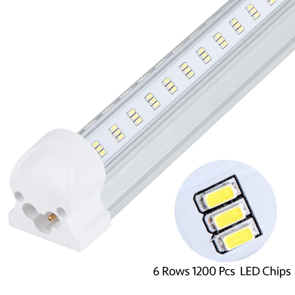 Singteam 10Pack 8Ft LED Shop Light Fixture, 100W Integrated LED Tube Light,15500LM, 6500K, Clear Cover,6 Rows V Shape 270 Degree T8 LED Lighting for Garage Warehouse Workshop Basement