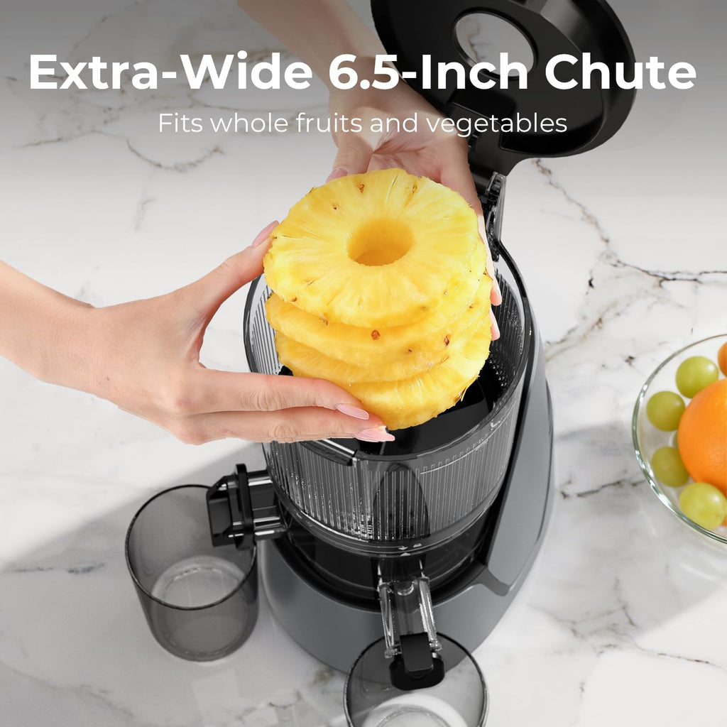EanOruus Juicer Machines, 3-in-1 Cold Press Juicer with 6.5" Extra Large Chute, 100oz Large Capacity, AC Motor, Makes Juice, Nut Milk & Sorbet, Bright White