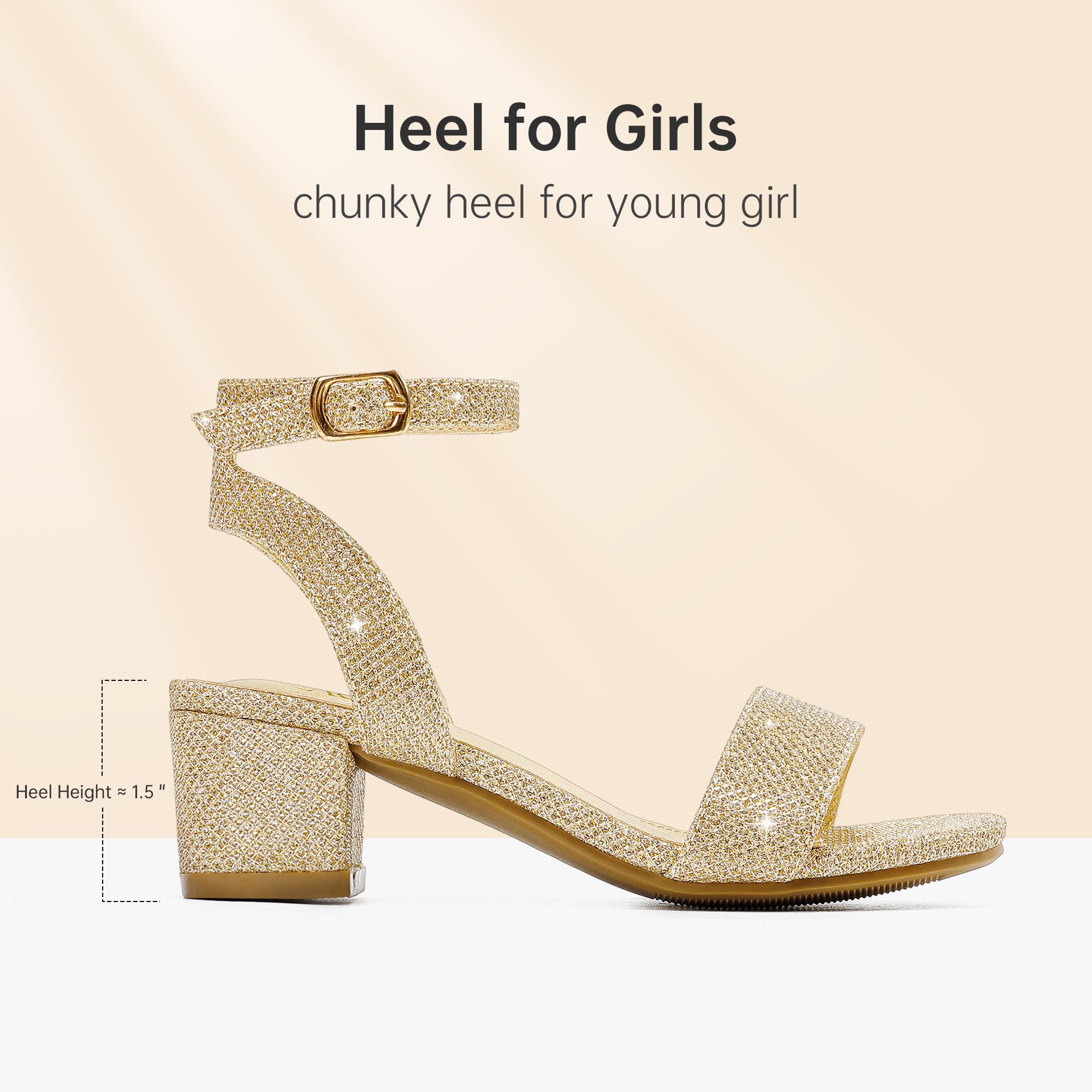 LAURMOSA High Heels for Kids Open Toe Dress Shoes for Girls Ankle Strap Pump Shoes Flower Girl Sandals Wedding Party for Little Big Kids
