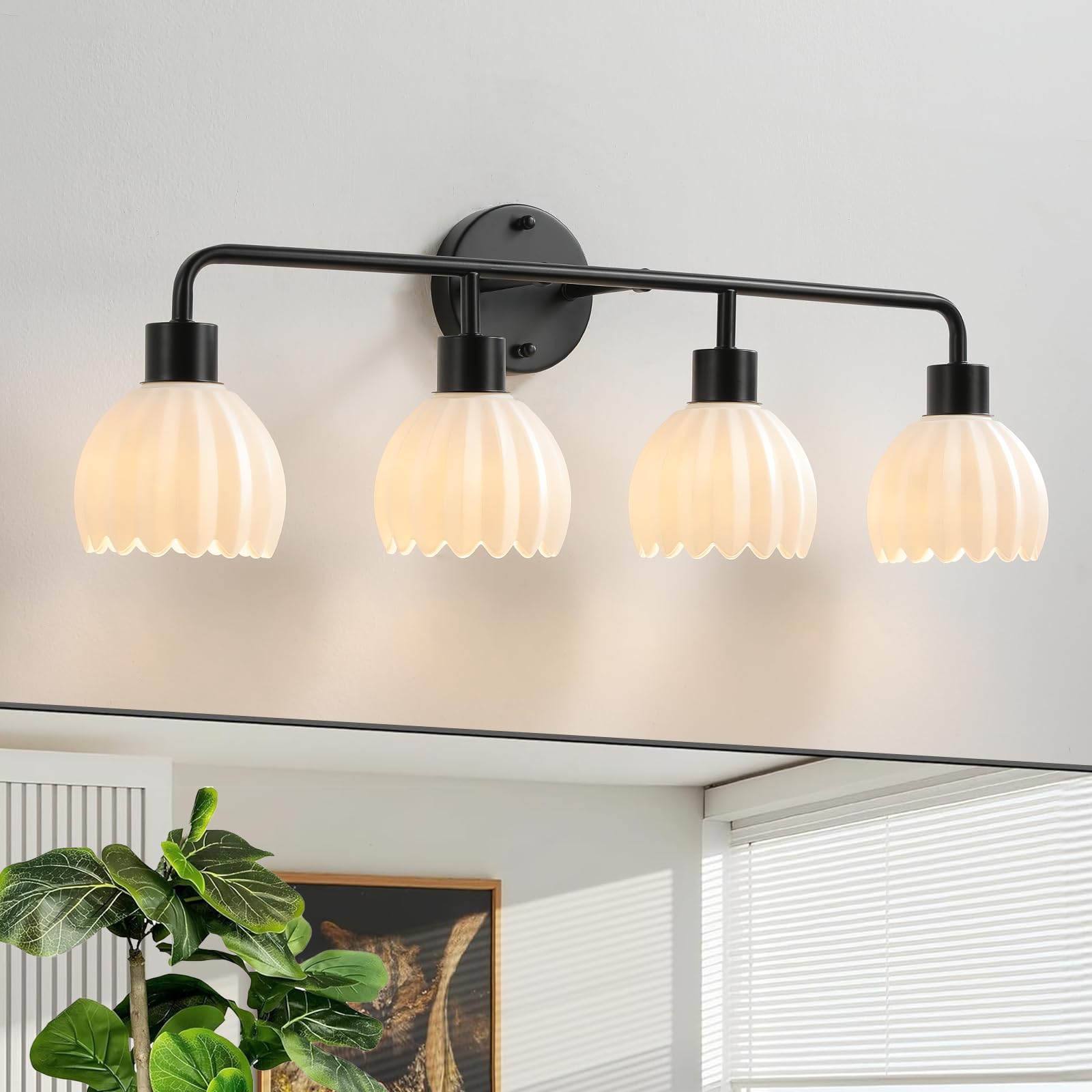 1-Light Gold Brass Bathroom Light Fixture,Wall Sconces set of 2,Brushed Gold Vanlity Light Over Mirror,Bathroom Vanity Light with White Tulip Glass Flower Shade,E26 Socket(Bulbs Not Included)