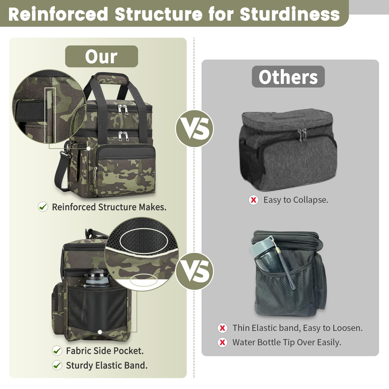 holuxer Insulated Lunch Bag & Lunch Box for Men - Double Deck Reusable Lunch Bag for Women Tote Cooler Bag Leakproof Soft Expandable - Large Lunchbox for Work/Adult/Picnic/Outdoor (Black，15L)