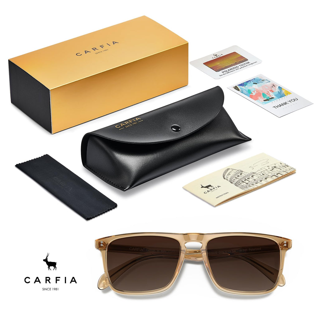 CARFIA Retro Polarized Sunglasses for Men UV Protection Hand-crafted Acetate Frame Fashion Cool Sun Glasses CA53572