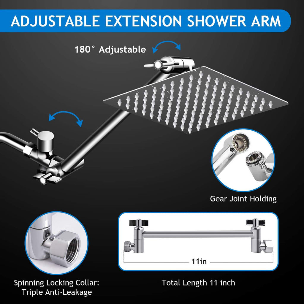 Shower Head Combo(Brushed Nickel),8 Inch High Pressure Rain Shower Head with 11 Inch Adjustable Extension Arm and 5 Settings Handheld Shower Head Combo,Powerful Shower Spray Against Low Pressure Water