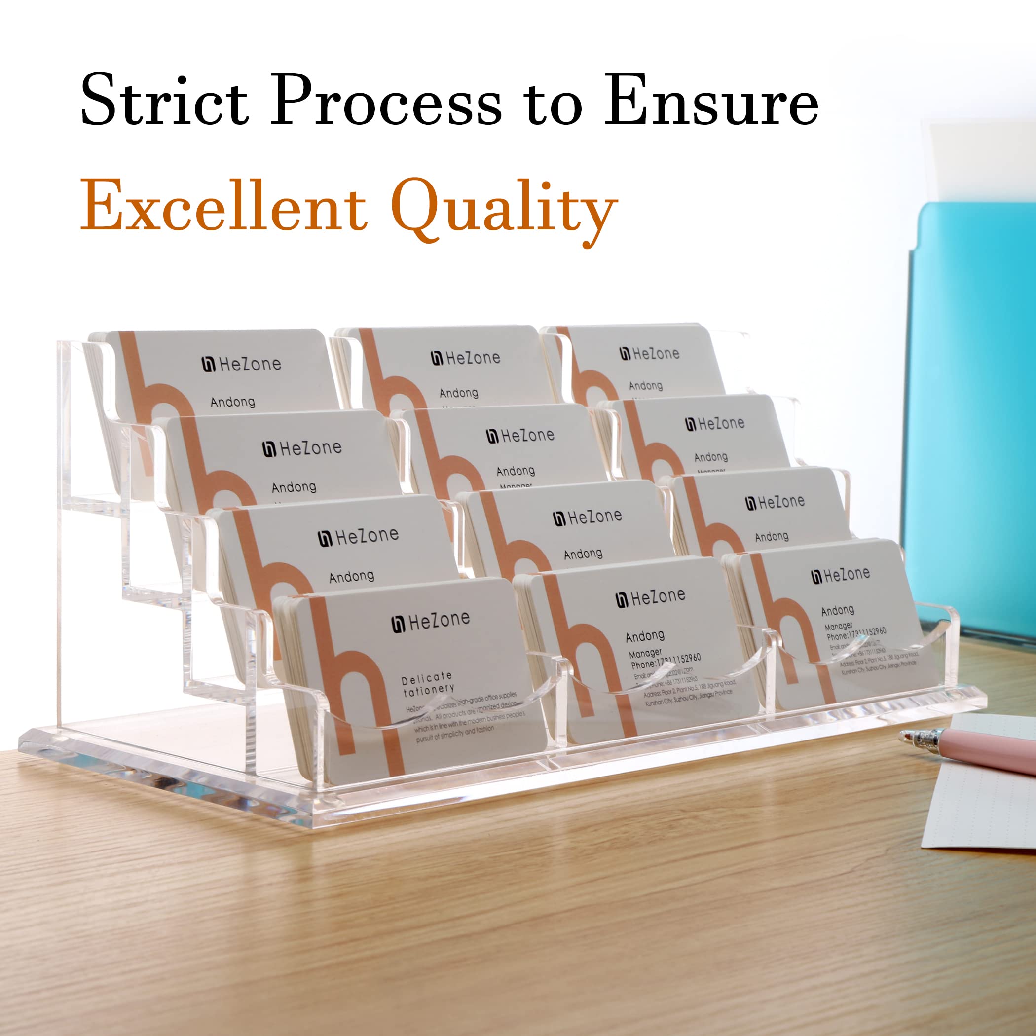 HeZone Business Card Holder for Desk Display, Clear Acrylic Cards Organizer Stand for Men and Women, Business Cards Case Rack 1 Pack, Holds 50 Cards-1 Slot