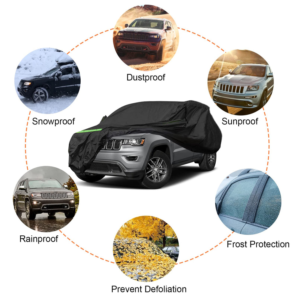 Waterproof Car Cover Replace for 1993-2010 Jeep Grand Cherokee, 6 Layers All Weather Car Cover with Zipper Door & Windproof Bands for Snow Rain Dust Protection